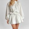Vestido Mini Casual de Mujer de Cintura Alta Estampado de Manga Larga con Lazo en la Cintura Línea A Vestido de Fiesta