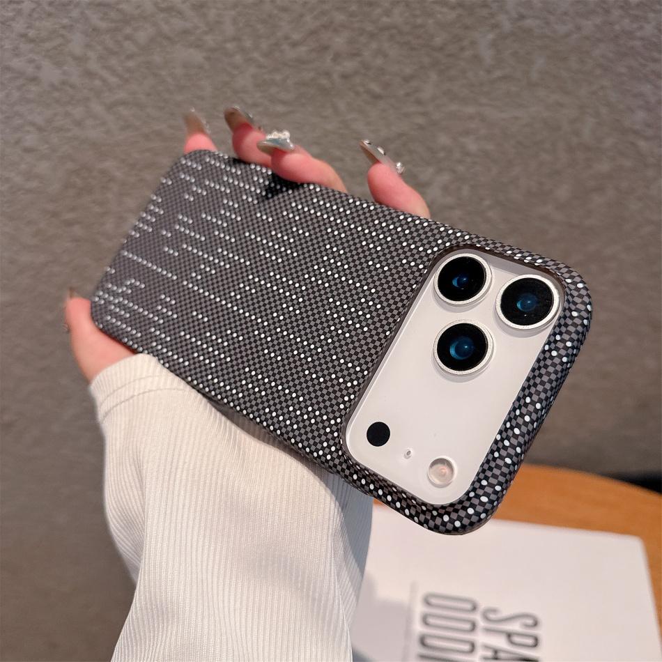 Carbon Fiber Phone Case For iPhone 11 12 13 14 15 16 17 Air  Pro Max Plus Kevlar Texture Hard Plastic Shell Shockproof Protective Cover Fundas