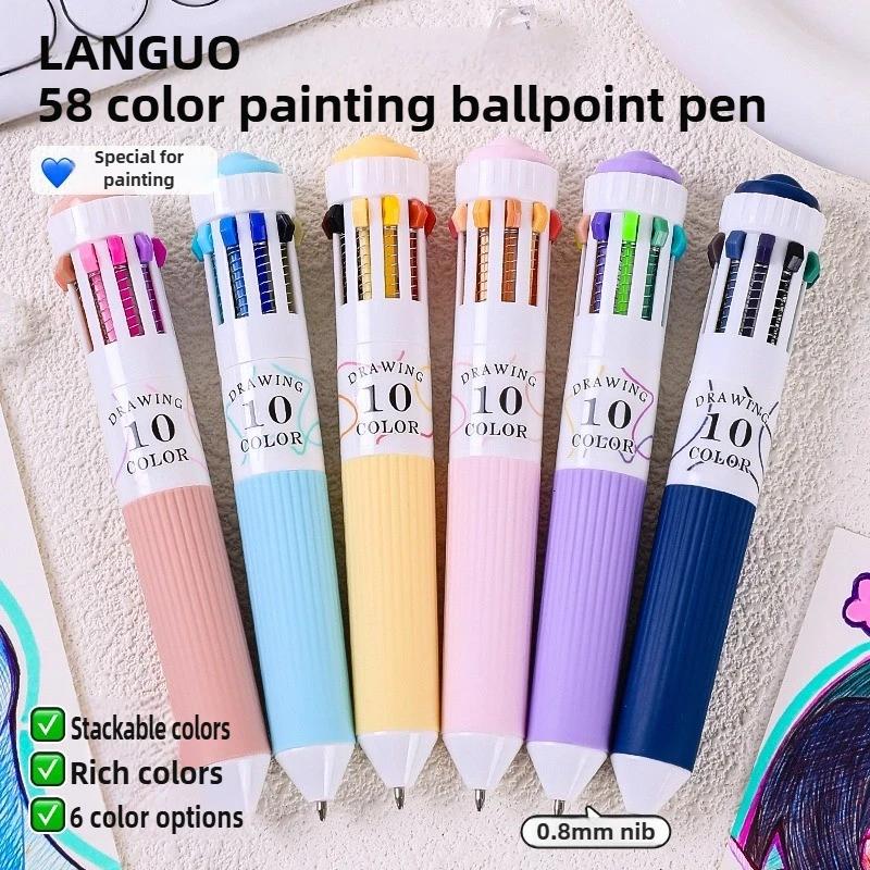 LANGUO 146/10 Colors Ballpoint Pen 0.8mm Cartoon Soft Grip Press for Drawing Multicolor Writing Pen Office School Supplies