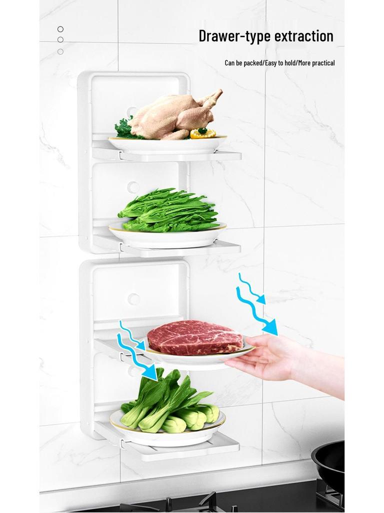 Extendable Wall-Mounted Plastic Dish Rack: Folding Kitchen Prep and Plate Storage Solution