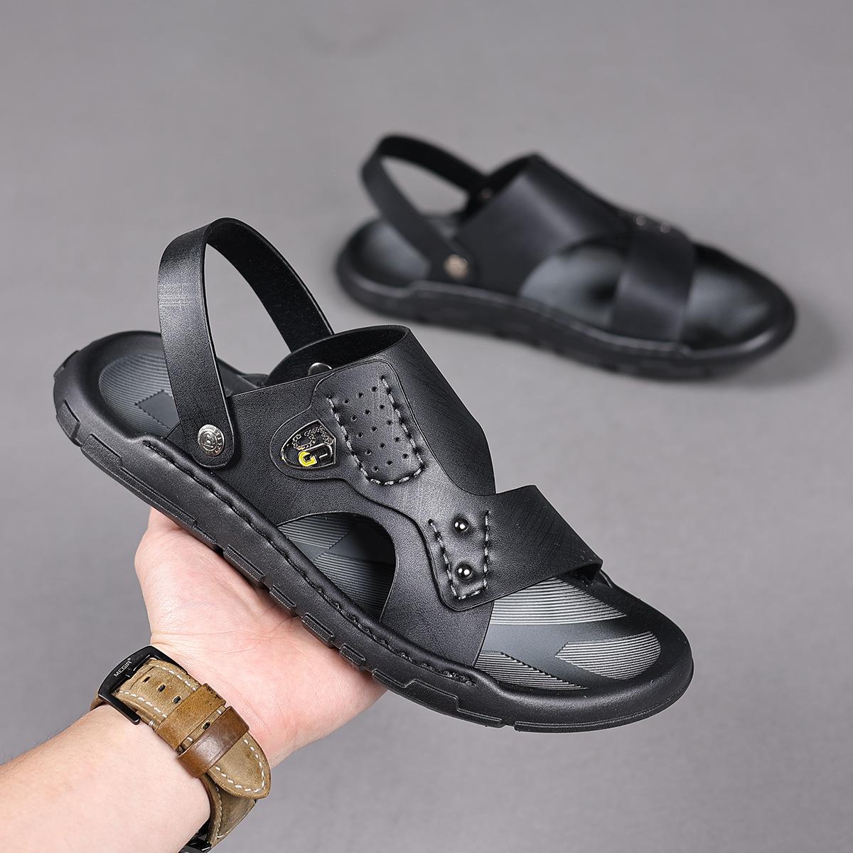 

Модная обувь для иностранных товаров, которую можно носить на улице, дышащая повседневная пляжная обувь, новые мужские удобные нескользящие мягкие тапочки 39 чёрный