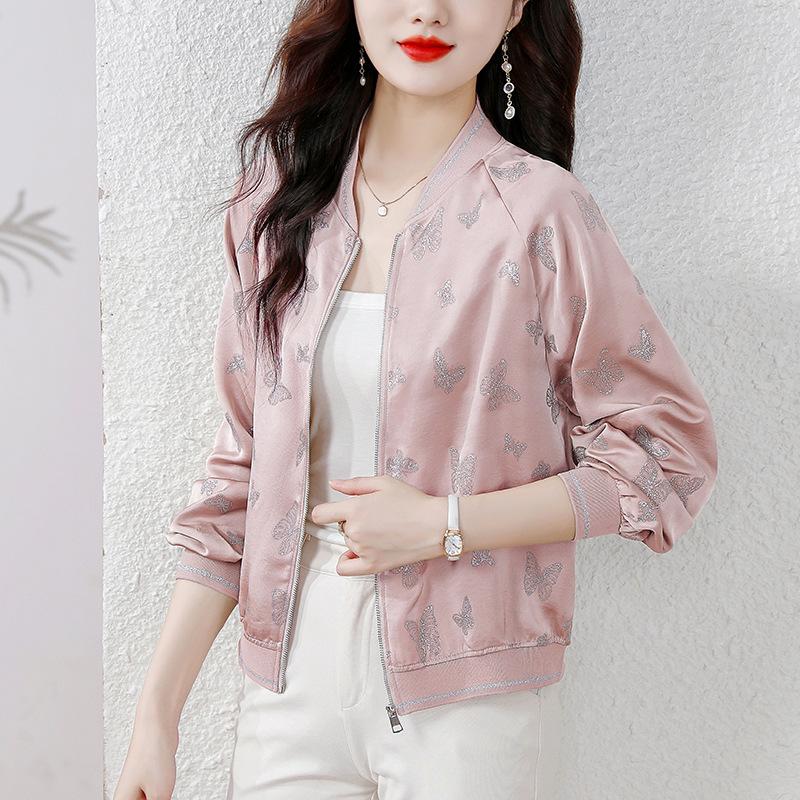Winter Zipper Short Jacket Women's Long-sleeved Printed Top Mother Jacket Cardigan Baseball Uniform