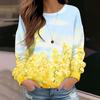 Flower Pattern Print Women's T-Shirt Long Sleeve Autumn O Neck Lady Clothes Tops Oversized Harajuku Streetwear Female Tees