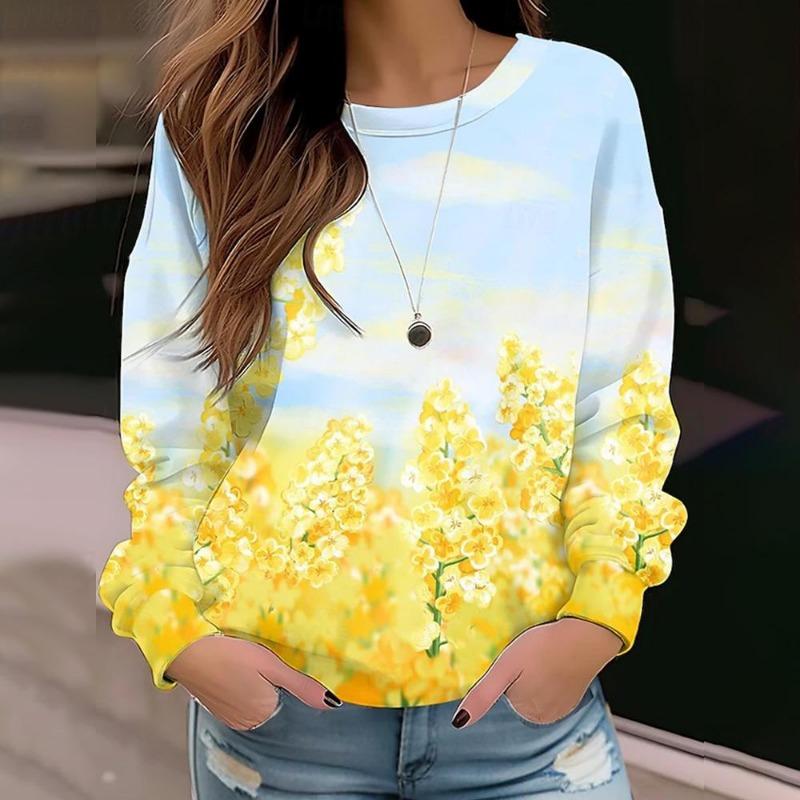 

Flower Pattern Print Women s T-Shirt Long Sleeve Autumn O Neck Lady Clothes Tops Oversized Harajuku Streetwear Female Tees 6XL