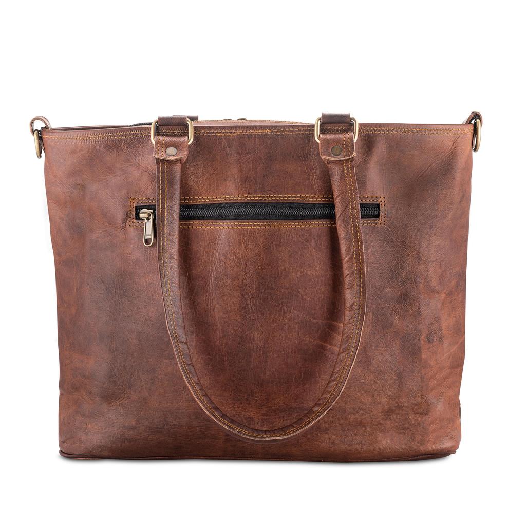 Personalized Brown Leather Crossbody Tote by Parrys Leather World, Vintage Full Grain Shoulder Bag, Durable Everyday Carry