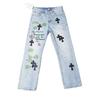 Unisex Y2K Harajuku Cross Embroidered Straight Jeans Men Women Summer Casual Denim Pants Streetwear