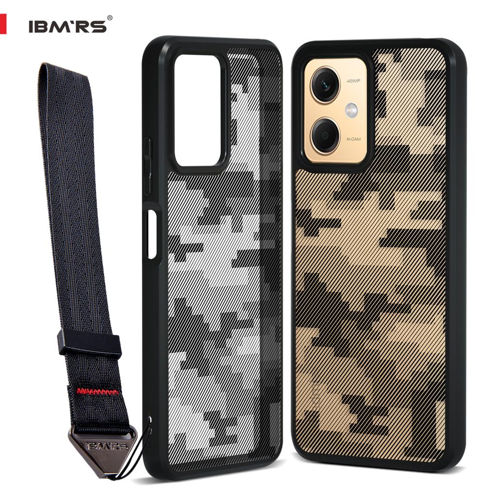 (Comes with wrist strap)ibmrs for Xiaomi Note12/12R Pro/POCO X5 5G case,camouflage lear transparent phone protection