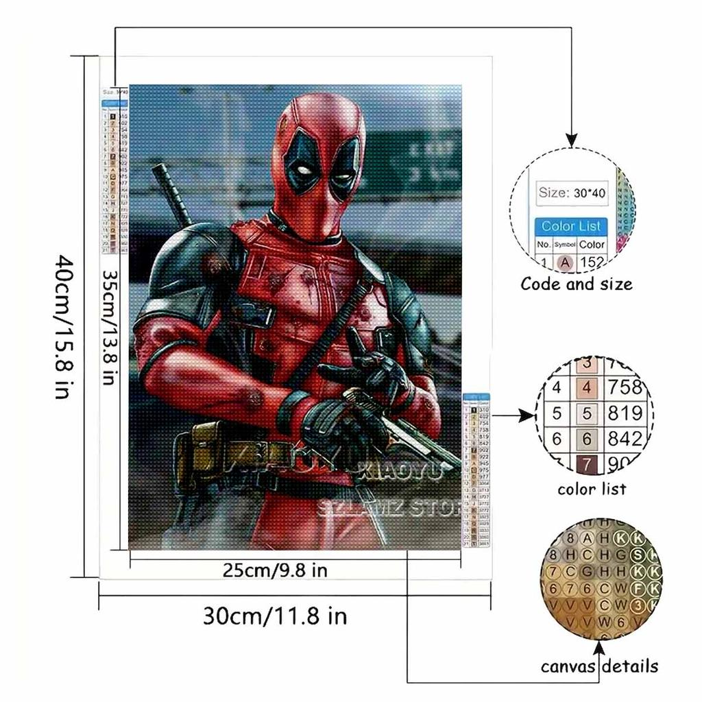 5D DIY Diamond Art Painting Kits for Adults, Deadpool Full Round Crystal Diamond Kits for Beginner for Home Wall Decorate