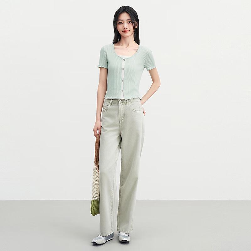 Ledin Split-Line Design Retro High-Waist Wide-Leg Denim Pants