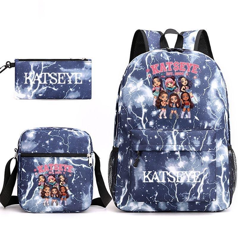 Katseye Kpop Girl Group Print Travel Backpack Laptop School Bag Set of 3, Unisex Large Capacity Daypack