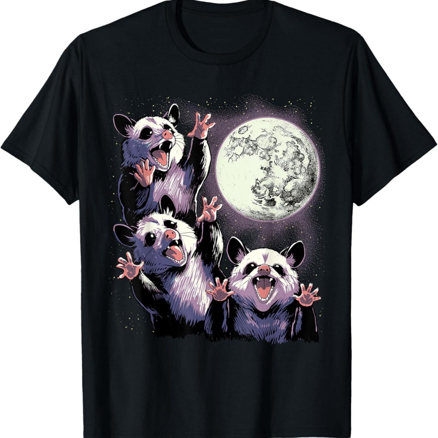 Three Possum Moon Shirt Opossum Moon Possums Howling T-Shirt S чёрный