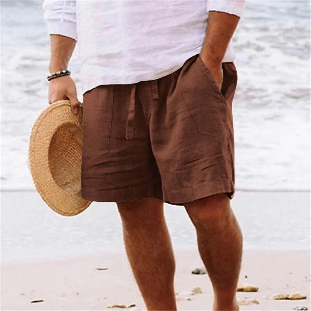 Men's Cotton Linen Summer Shorts - Drawstring Waist, Straight Leg, Breathable, Comfortable for Daily Wear or Beach Use