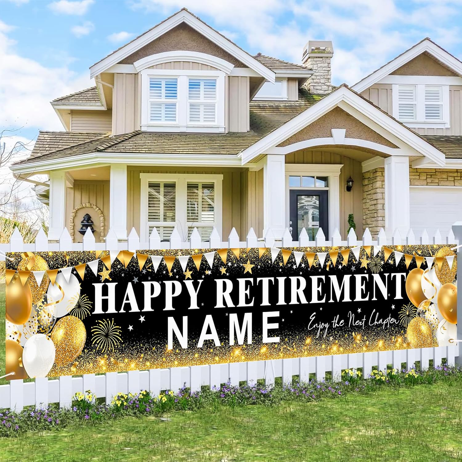 Happy Retirement Banner, Personalized Retire Banner With Letter Stickers for  Name, Happy Retirement Party Decorations for Men and Women, Size Retire Gold