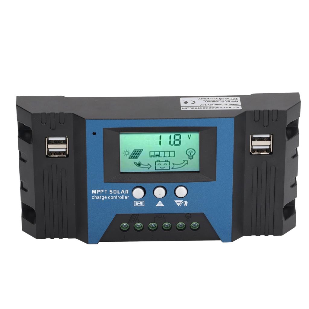 12V 24V Solar Charge Controller Regulator 4 USB Ports 5V 2.5A Parameter Adjustable LCD Display for Home RV Boat 100A