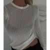 2023 Fashion White Elegant Striped See Through Women Tops Outfits Long Sleeve White T-Shirts Skinny Club Party Clothes Mesh Top