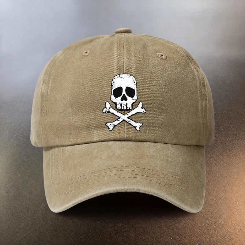Skull And Bones Pattern Washed Cap Casual Outing Sunshade Baseball Hat Fashionable Couple Essential Hat Retro Street Style I