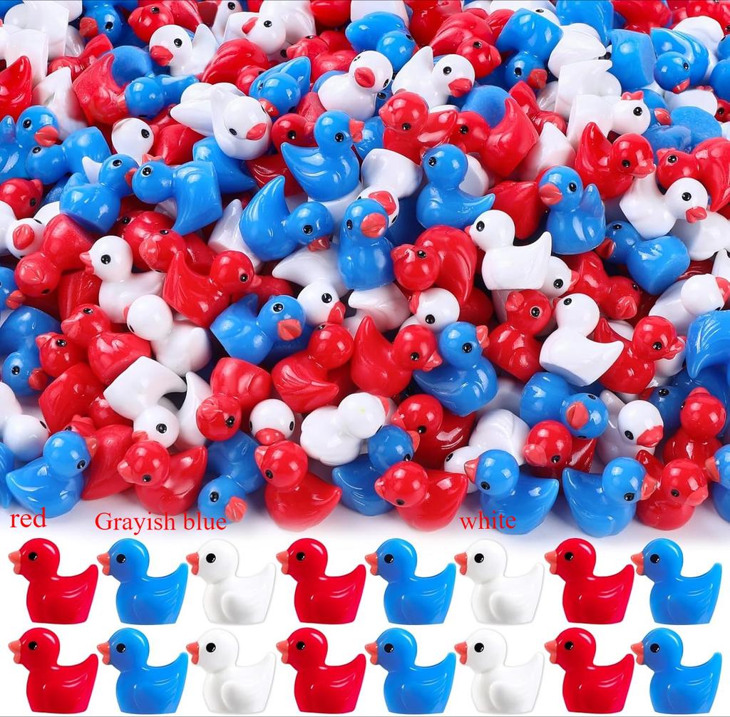 100/50Pcs Mini Resin Ducks 3 Colors Independence Day Patriotic Tiny Small Little Duck For Dollhouse Micro Garden Landscape Decor