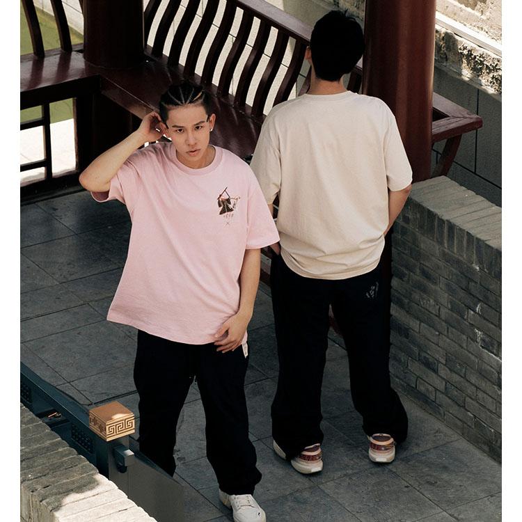 Li Ning Badfive Graphic Print Short Sleeve Drop Shoulder T-Shirt Unisex T-Shirts Flower-Branch-Pink AHST885-2