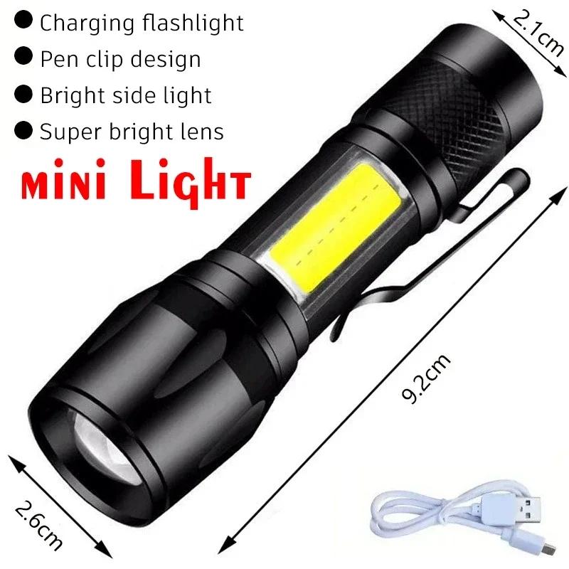 Rechargeable LED Flashlights Portable Red Blue Warning Light Zoom Tactical Torch Display Screen Lamp for Lantern Outdoor Camping