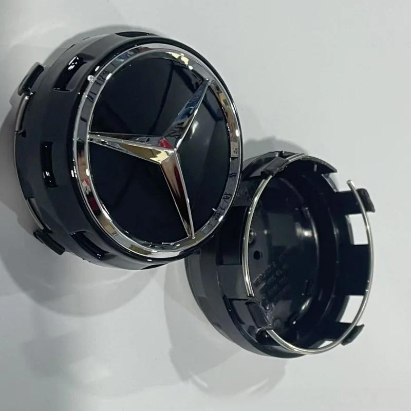

C200 E200 New 2025 For Mercedes Benz 4pcs 75mm Black Red Raised Car Styling Wheel Center Cap For Mercedes Benz AMG A0004000900