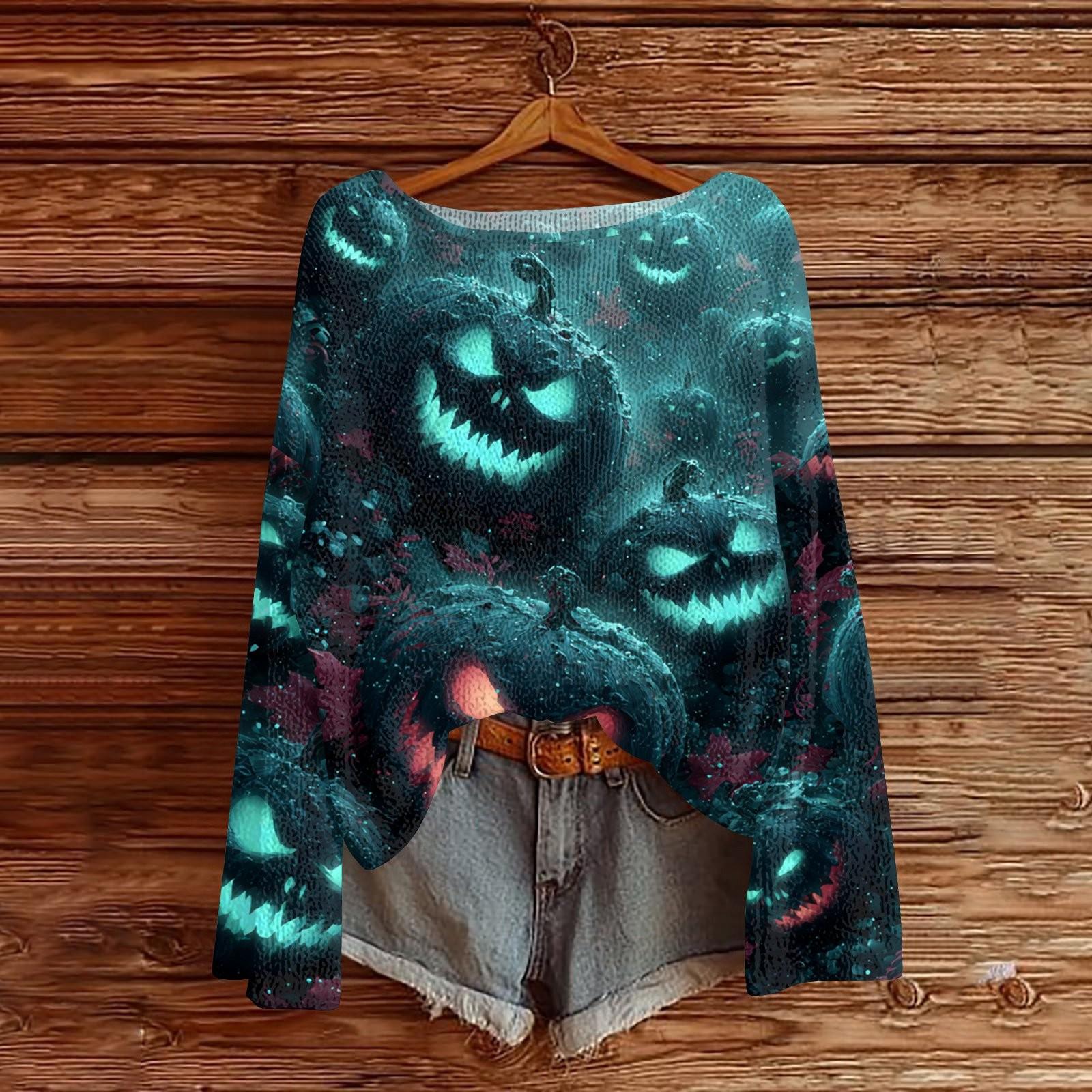 

Свитшоты на Хэллоуин для женщин, вязаный свитер, милая рубашка, осенний свитер с круглым вырезом, топы L