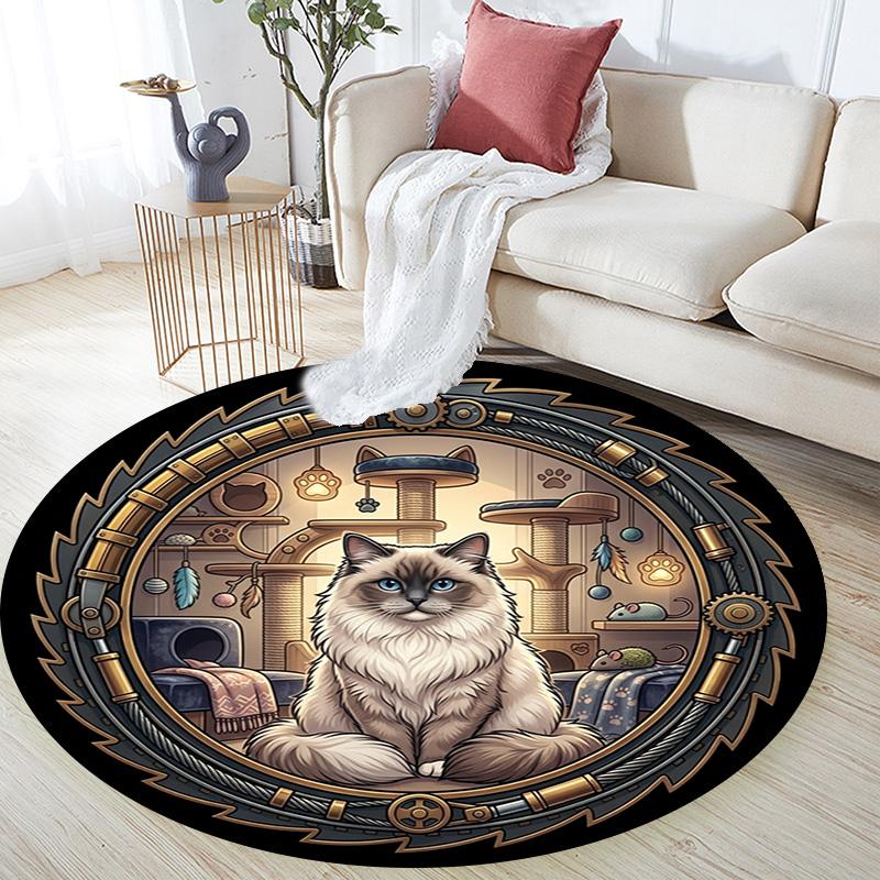Steampunk Cat Haven Round Area Rug Under Office Chairs Bedroom Living Room Home Decor