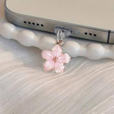 Yousheng Cherry Blossom Dust Plugs Pendant for Phone Type C Charging Port Dust Plugs Charm Wear-Resistant Phone Accessories