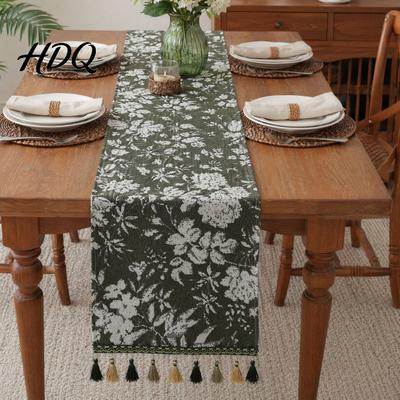 Soft Fabric Table Runner Floral Jacquard Runner Flower Bird Leaf Vintage Elegant