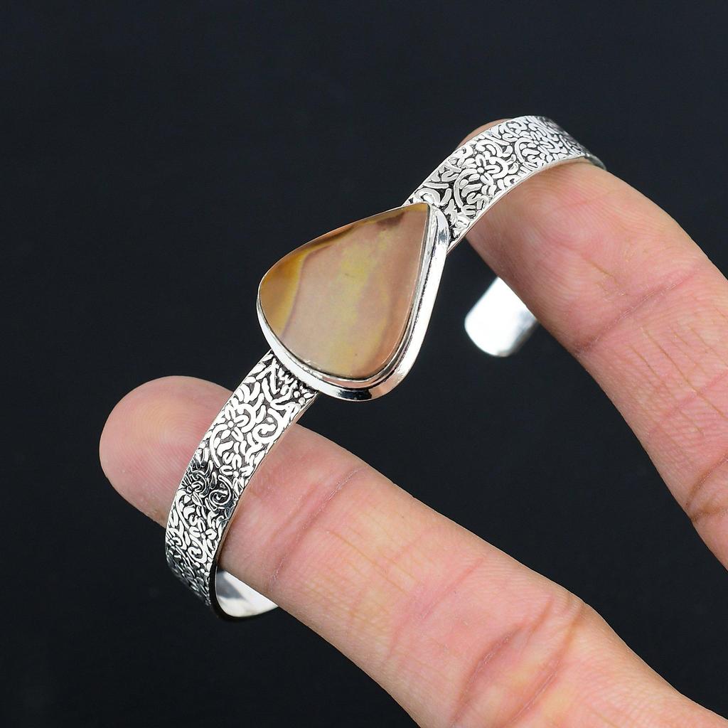 Mothers day Sale Pear Landscape Jasper Gemstone Wife Bangle Jewelry 925 Silver