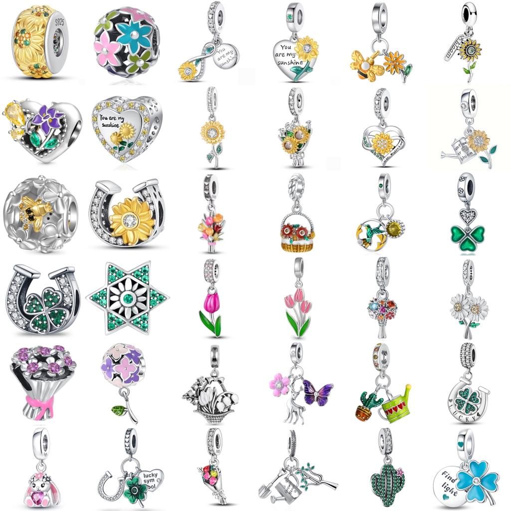 New Copper Charm Fit Original Bracelet Accessories Women Jewelry Early Spring Series Golden Sunflower Tulip Cactus