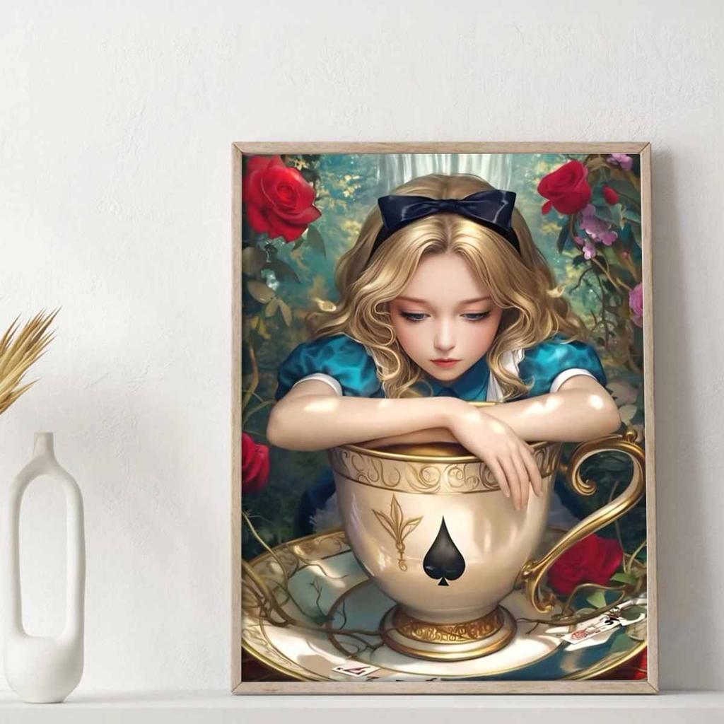 Diamond Mosaic Colorful Diamond Painting Alice In Wonderland Full Round Embroidery Cartoon Creative Hobbies Wall Decor