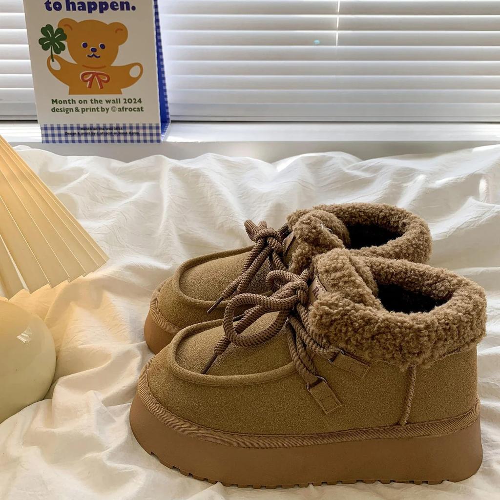 Women's Snow Boots Elegant With Medium Heels Platform New In Ladies Shoes Chunky Winter 2024 Novelty Trend Large Size Warm Work