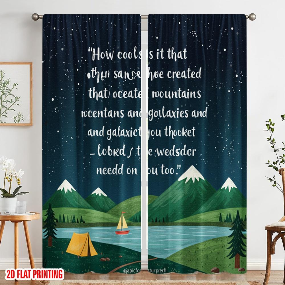 2pcs 2D flat printing Drapes Mountain Galaxy Landscape 100% Polyester Fabric Without Electricity Festive Curtains for Home Wall