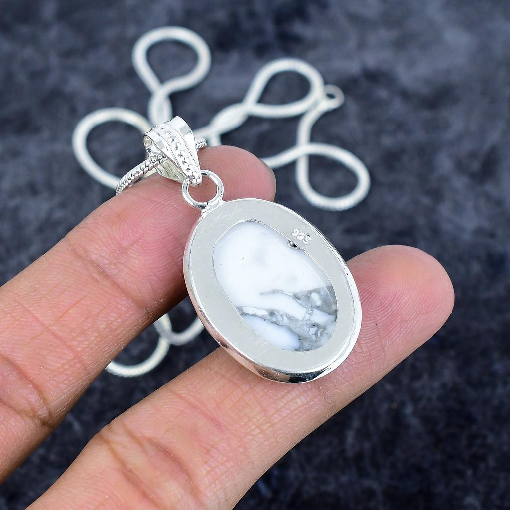 Howlite Jasper Gemstone Handmade 925 Sterling Silver Jewelry Pendant 1.77" M-2963