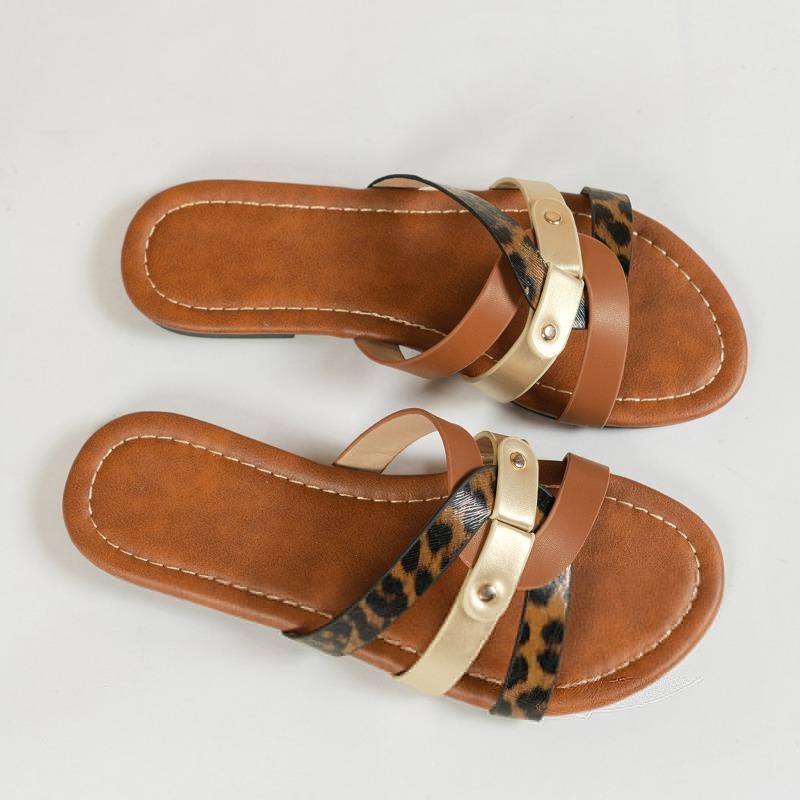 Fashion Ladies Shoes 2024 Hot Sale Peep Toe Women's Slippers Fashion Leopard Print Daily Slippers Women Summer Plus Size Flat Slippers