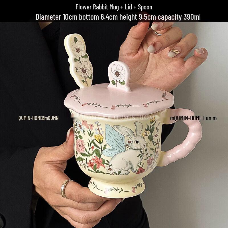 Cute Cartoon Ceramic Mug with Lid and Spoon