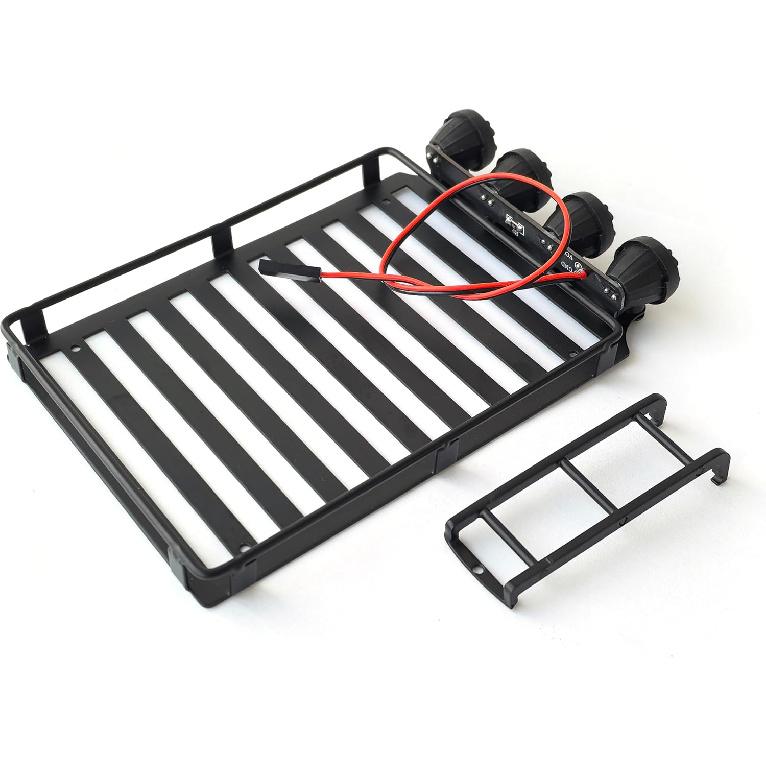 Dachgepäckträger für 1/18 RC Crawler Auto TRX4M - Dachgepäckträger mit LED-Scheinwerfern & Leiter - 1:18 RC Crawler Deko Upgrade