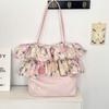 New Retro Rose Floral Splicing Shoulder Bag Women's Ruffle Edge Large-capacity Commuter Hand-held Underarm Bag