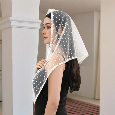 Veli di Pizzo Stile Spagnolo Copricapo Musulmano Sciarpa Stola Per Donne Punto Bianco Accessorio per Capelli Matrimonio Foulard Triangolare