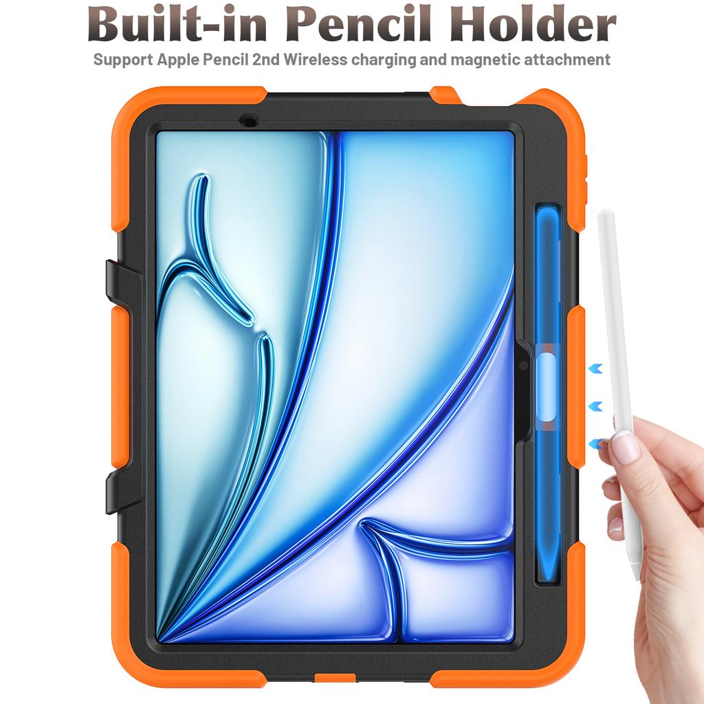 For iPad Air 11 (2025)/(2024) Case with Built-In Screen Protector Kickstand PC + Silicone Tablet Cover