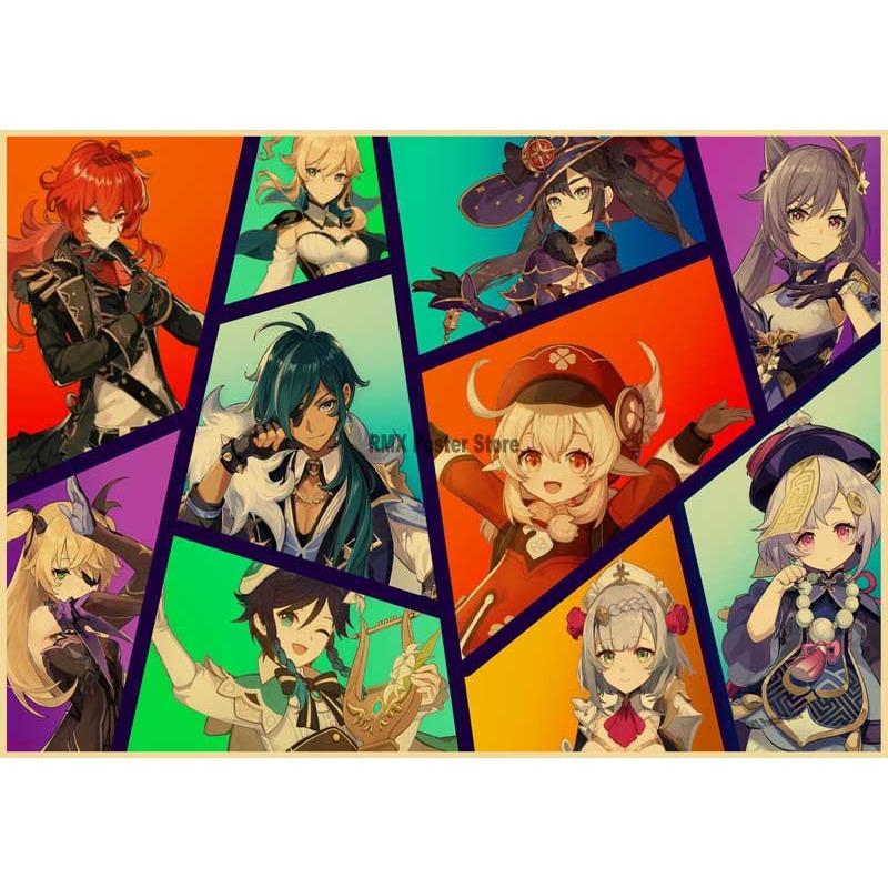 Genshin Impact Cartoon Character Posters Kraft Paper Prints Home Room Decor Study Bedroom Bar Cafe Wall Paintings Wall Stickers