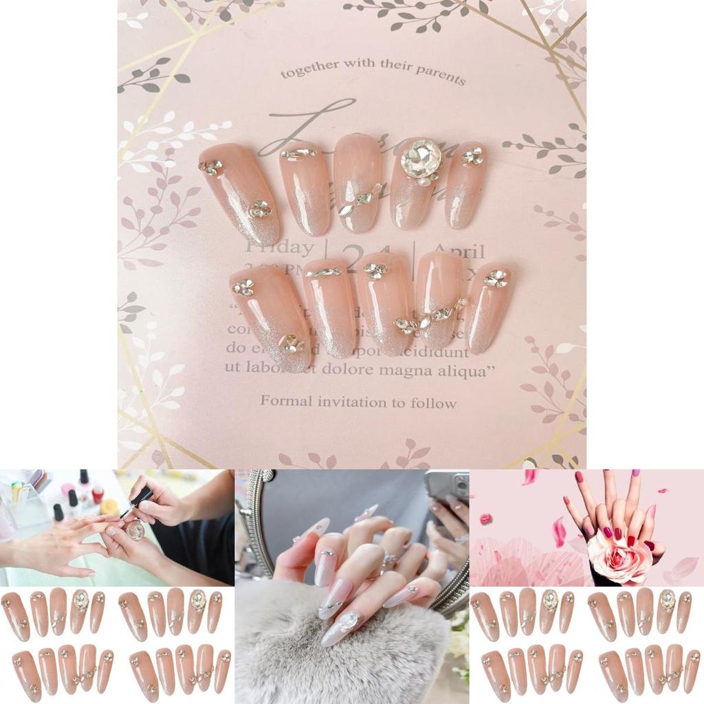 Women's Almond-shaped Cat Eye Nail Art With Stunning Rhinestones Removable False Nail Stickers
