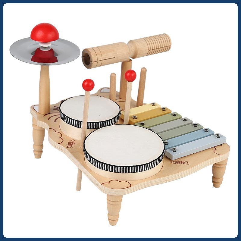 Kids Wooden Montessori Musical Percussion Toys - Xylophone Drum Gong Hand Drum Educational Toddler Toy