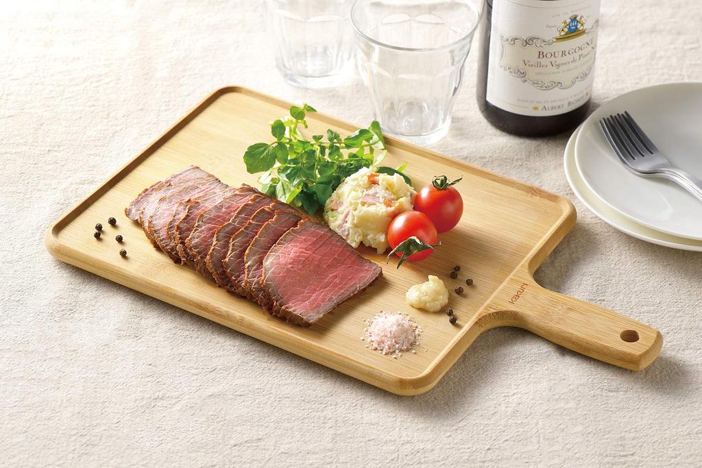 Kakuri Sangyo Bamboo Lunch Plate Cutting Outdoor Cutting Board with Extra 220 x 280 x 15 mm Board, Reversible, Handle, Large, (380)