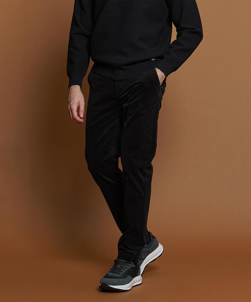 PANICALE Black Regular Fit Triangle Corduroy Pants (Type A)