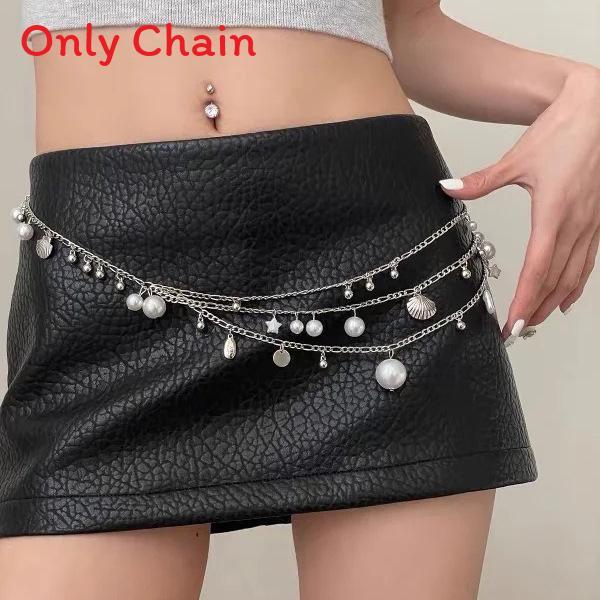 

Pearl Waist Chain Metal Belt With Shell Star Decor For Summer Fashion And Unisex
