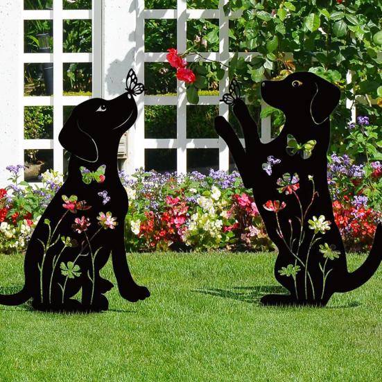 1/2Pcs Garden Stake Hollow Cat Dog Rabbit Design Decorative Outdoor Yard Art Stake Patio Garden Accessory