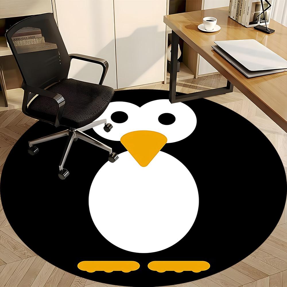 1pc Penguin Office Round Area Rug, Indoor Mat Suitable For Office, Under Office Chairs Bedroom Living Room Home Decor, Room Deco
