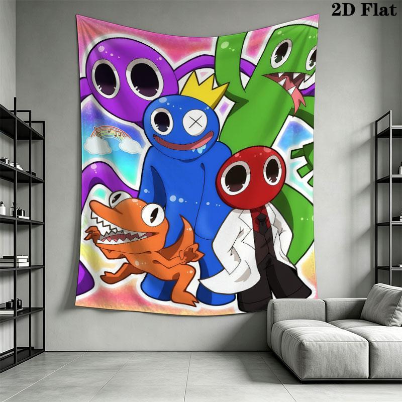 Rainbow Friends Force Wandteppich Ästhetischer Wandbehang Bedruckte Stoffdecke Dekorative Wandteppiche für Schlafzimmer Wohnzimmer Heimdekoration
