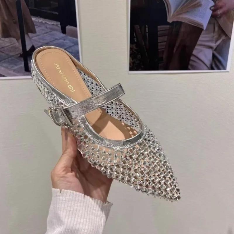 New 2025 Luxury Crystal Footwear Silver Women Flat With Shoes Female Pointed Toe Fashion Rhinestones Shallow Ladies Flats Shoes